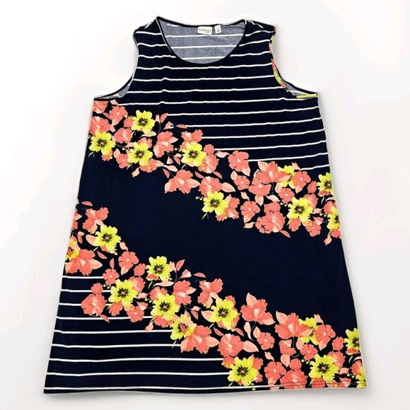 Kim Rogers Flowers And Stripes Sleeveless Dress Summer Beach Boho Tropical - Picture 1 of 7